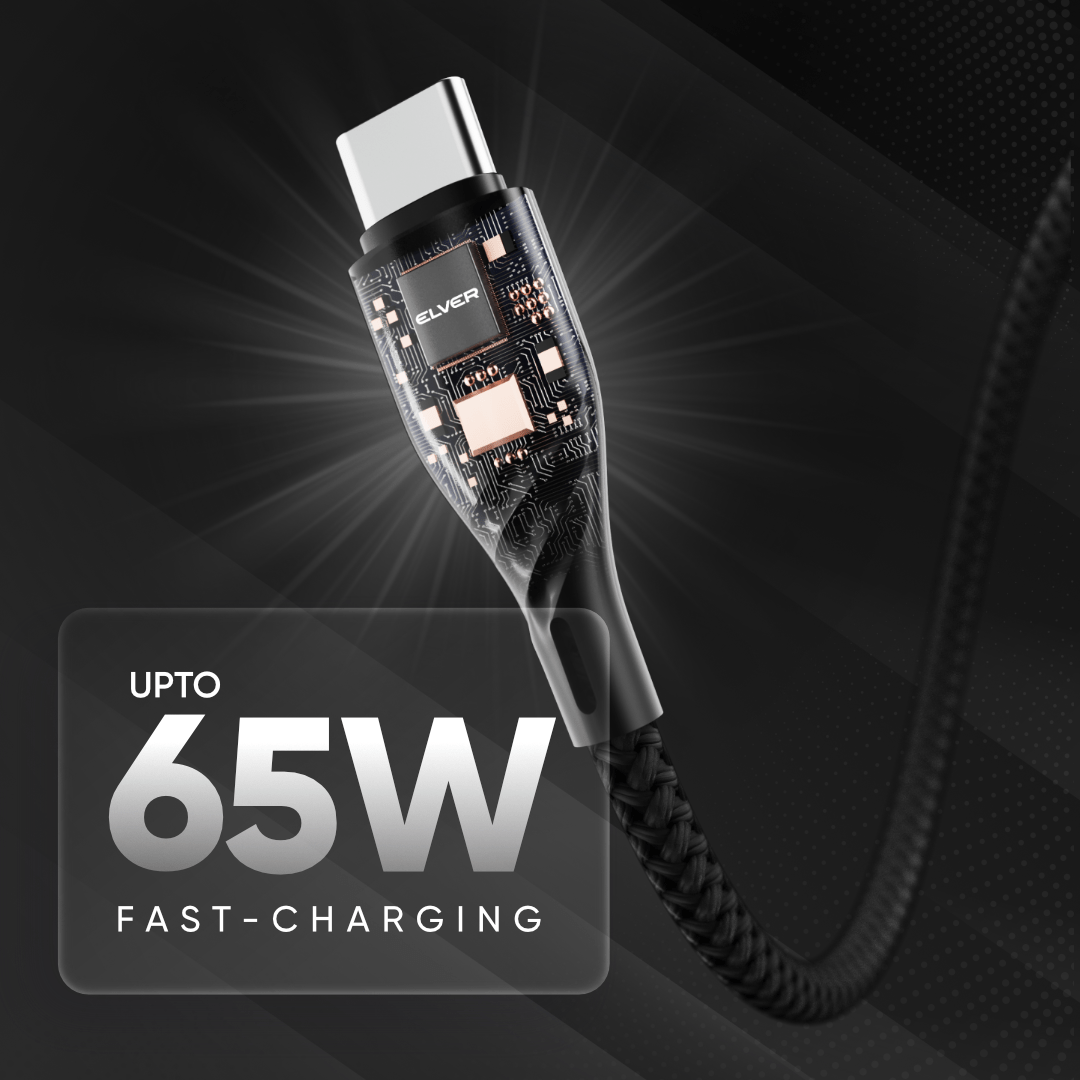 Elver Type-C to Type-C Cable | 1.2M Length, Upto 65W