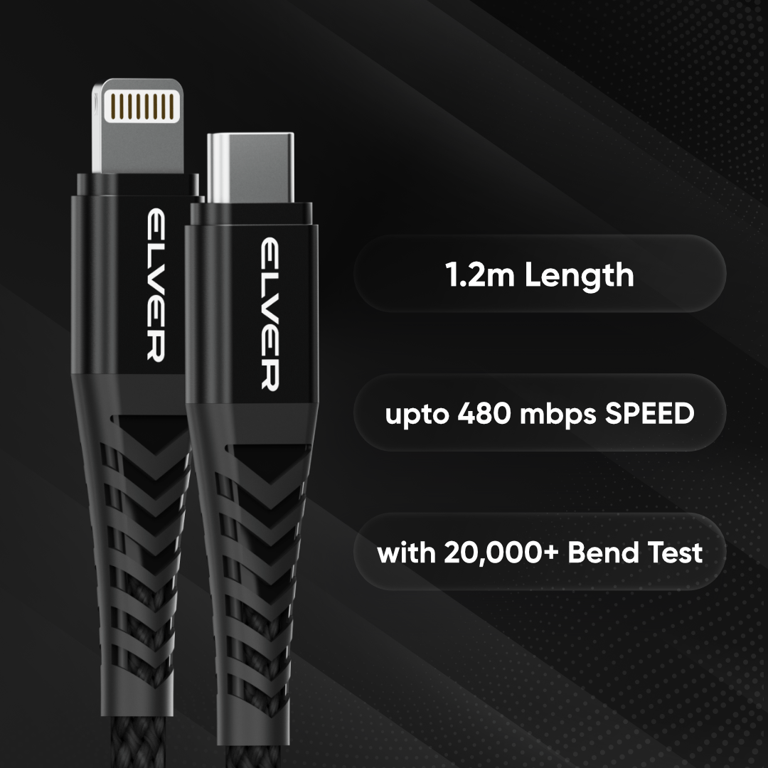 Elver USB-C to Lightning Cable | 1.2M Length, Upto 27W
